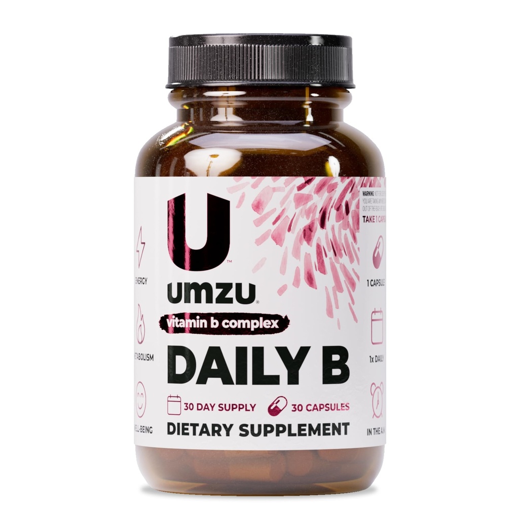 UMZU Daily B | 100% vollständiger Vitamin B-Komplex mit B1, B2, B3, B5, B6, B7, B9 & B12 mit Folsäure | unterstützt natürliche Energieproduktion &Kognitive Funktion Gut (30 Tage Versorgung | 30 Kapseln)