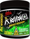 AMMO ® Energy ReloadsTM Pre Workout Poudre - 300mg Caféine Zéro sucre Aminos vitaux et électrolytes Pas d'arôme artificiel ou de couleurs (Coconut Crossfire)