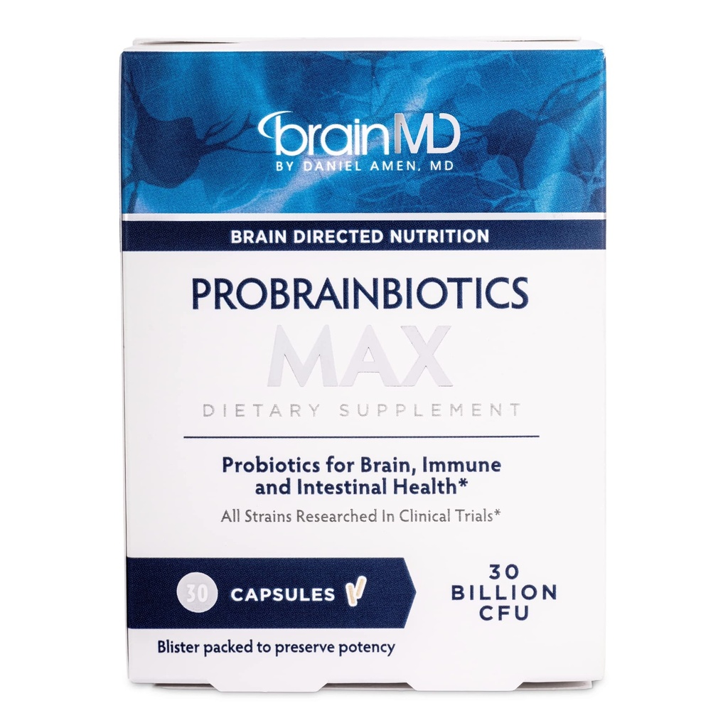 Dr Amen BrainMD ProBrainBiotique MAX - 30 capsules - Probiotiques pour la santé cérébrale, immunitaire et intestinale - Sans gluten - 30 portions