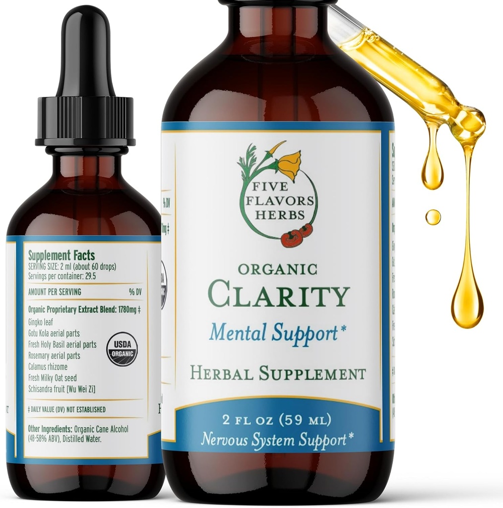 Organic Clarity Tincture -, Tintura del cervello, Supporto del sistema vascolare, Rosmarino, Integratore di erbe - 2 Fl Oz