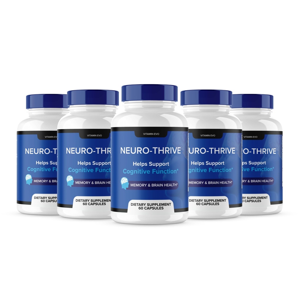 (5 packs) Neuro Thrive Cerveau Supplément, Neuro Thrive pour mémoire, Neuro Thrive PQQ pour réduire les effets négatifs du brouillard cérébral, Neuro Thrive Fonction cognitive, NeuroThrive Examens Neuro-Thrive (300 capsules)