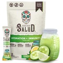 Salud 2-en-1 Packs d'hydratation + Immunity Electrolytes Poudre, Lime de concombre - Agua Fresca Mélange de boissons, Elderberry, Lait et Sans soja, Non-OGM, Sans gluten, Vegan, Basse-Calorie, 1g de sucre (15 portions)