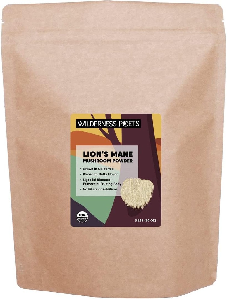 Wilderness Poets Bio Lion's Mane Mushroom Powder - California Grown (80 Unze - 5 Pfund)