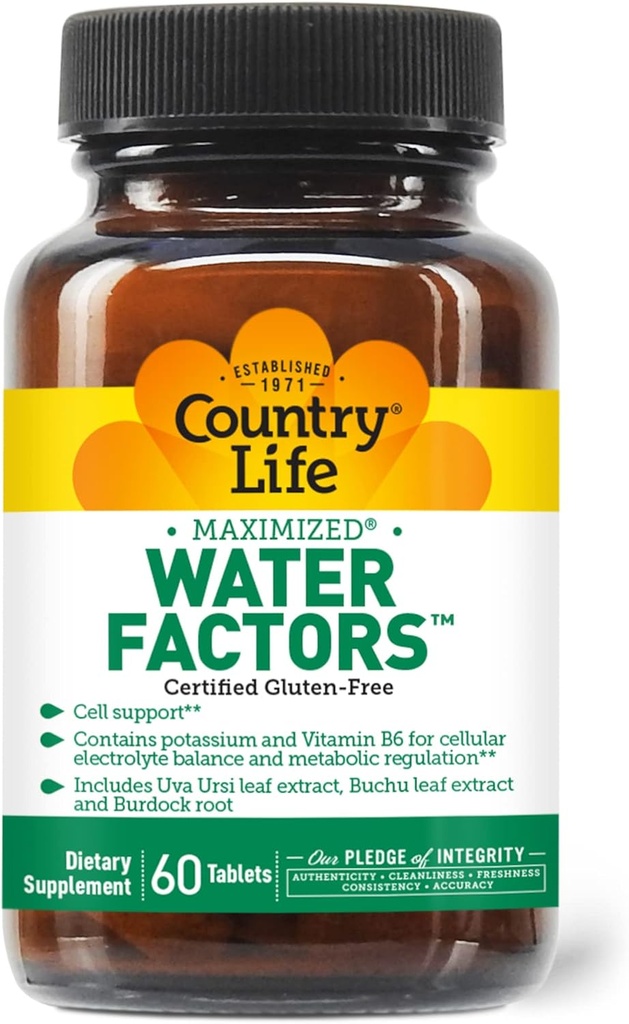 Country Life Water Factors - con Potassium e B6 per Electrolyte Balance - 60 compresse