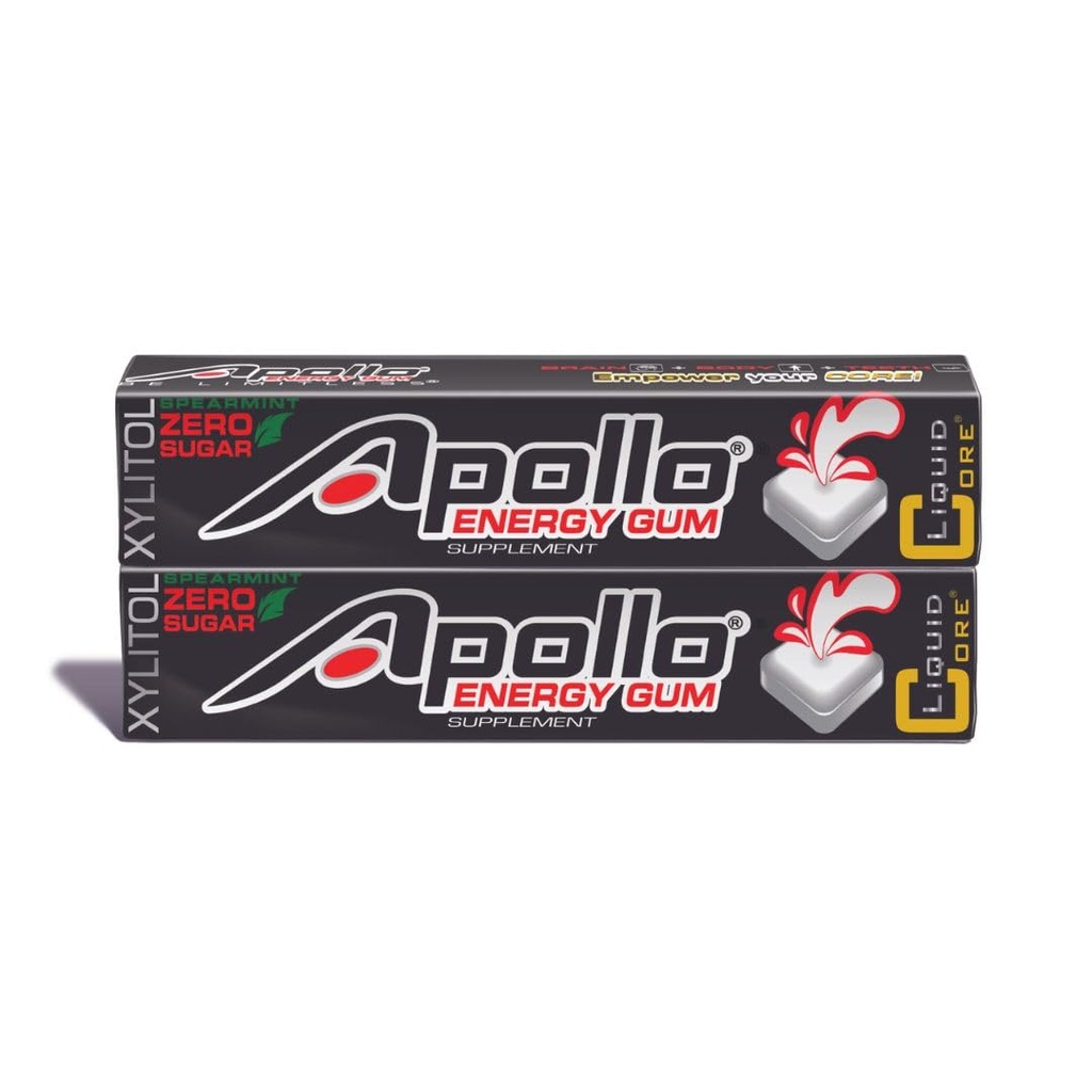 Apollo Energy Gum di Liquid Core – 80 mg di caffeina naturale per pezzo - senza zucchero, senza aspartame, gomma Xylitol - 5 pezzi per confezione (2 confezioni)