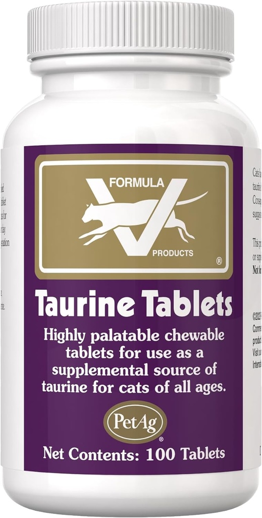 Comprimés Taurine PetAg pour chats - 100 Comprimés - Utilisation quotidienne, Supplément à croquer pour chats de tous âges