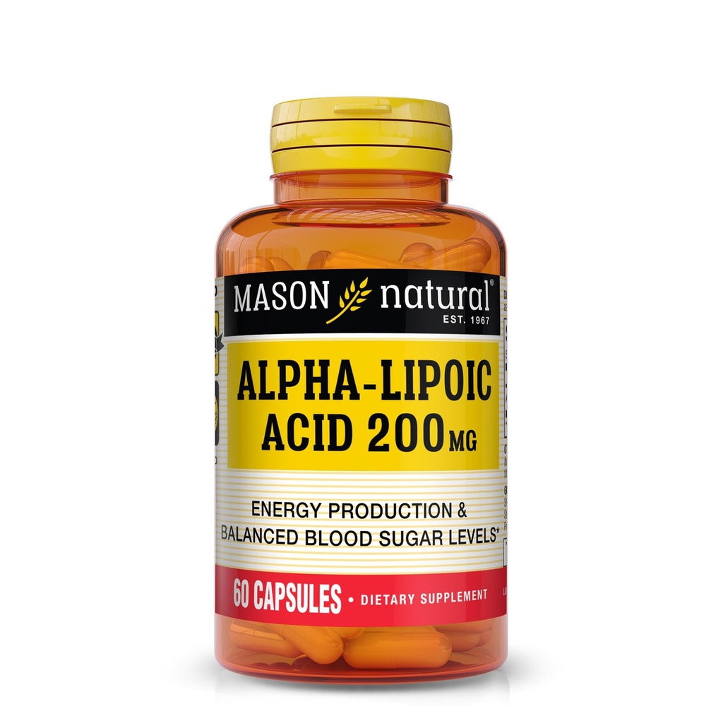 MASON NATURAL acide alpha lipoïque 200 mg, soutient la production d'énergie, supplément alimentaire, 60 capsules