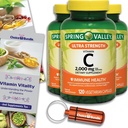 Scelta Bundle Spring Valley Ultra Strength Vitamin C Capsule Integratore alimentare 2000 mg 120 Ct 3 pk (360 Totale) + Guida Vitamina & Pill Container (5 voci)!