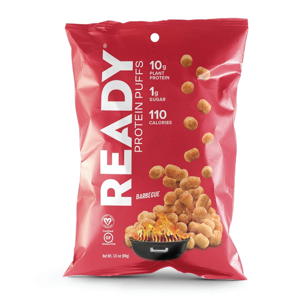 Ready® Protein Puffs – Guilt-Free, High-Protein Crunchy Snack – 10g Pflanzenbasiertes Protein, 110 Kalorien – Vegan, Glutenfrei, keine künstlichen Geschmacksrichtungen – Barbecue (Sache 6, 3,5 oz Taschen)