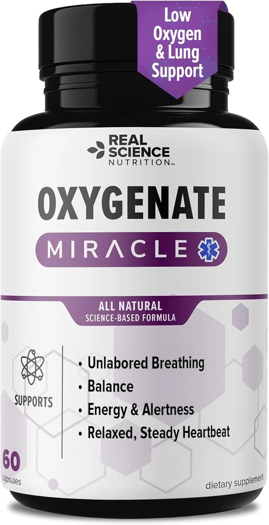 Real Science Oxygenate Miracle – Integratore di supporto polmonare per aiutare a alleviare la pressione, la mancanza di respiro, la velocità cardiaca rapida e la fatica – migliora la Circolazione per i polmoni trasparenti e il supporto al respiro, 60 caps