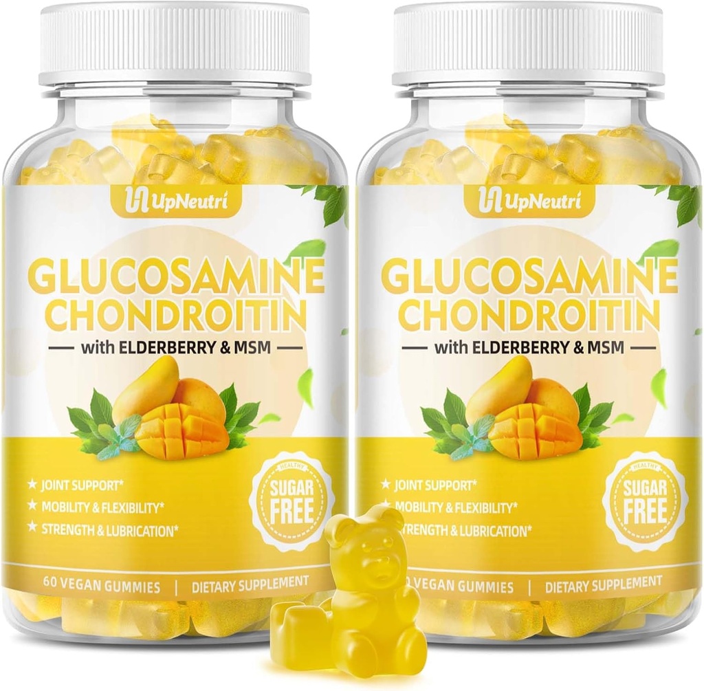 Sugar Free Glucosamine Chondroitin Gummis, extra Stärke 1500mg Glucosamin mit Chondroitin MSM & Elderberry & Turmeric, Joint Support Supplement für Männer & Frauen Bewegung Freie gemeinsame Gesundheit
