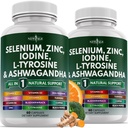 NEW AGE Selen, Zink, Jod, L Tyrosin, Ashwagandha - Ergänzung für Frauen und Männer mit Blasenkraut, Kurkuma, Silica Kelp, Schisandra - 120 Count