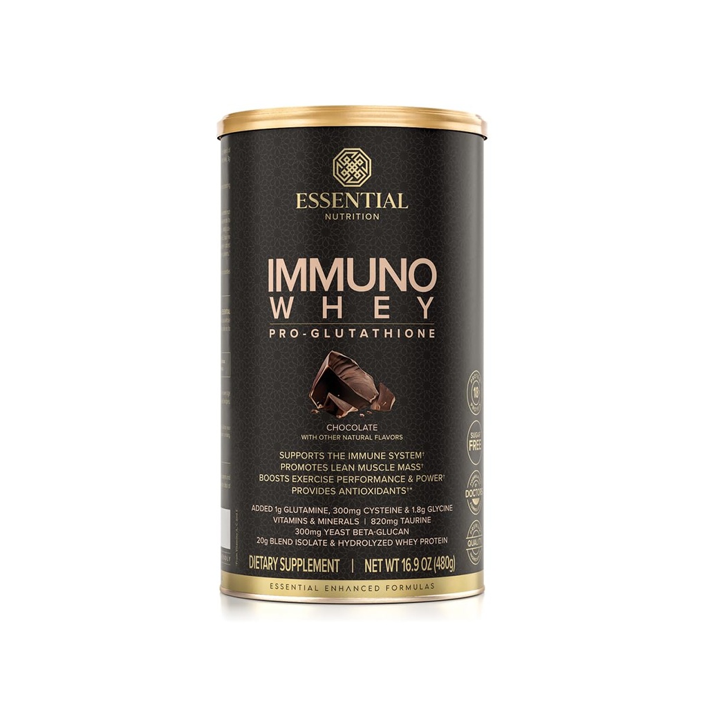 Essential Nutrition Immuno Whey - Isolate & Hydrolyzed Whey Protein Powder con Aminoacidi aggiunti per supportare la produzione di Glutathione - Beta Glucan - Cioccolato - 16.9 oz (15 Serve)