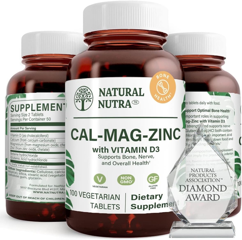 Integratore naturale di zinco di Nutra Calcium con vitamina D3 per la forza di ossa, aiuta a migliorare la resistenza del muscolo, la salute senza glutine, e senza zucchero, Complesso minerale essenziale 100 conteggio (pacchetto di 3)
