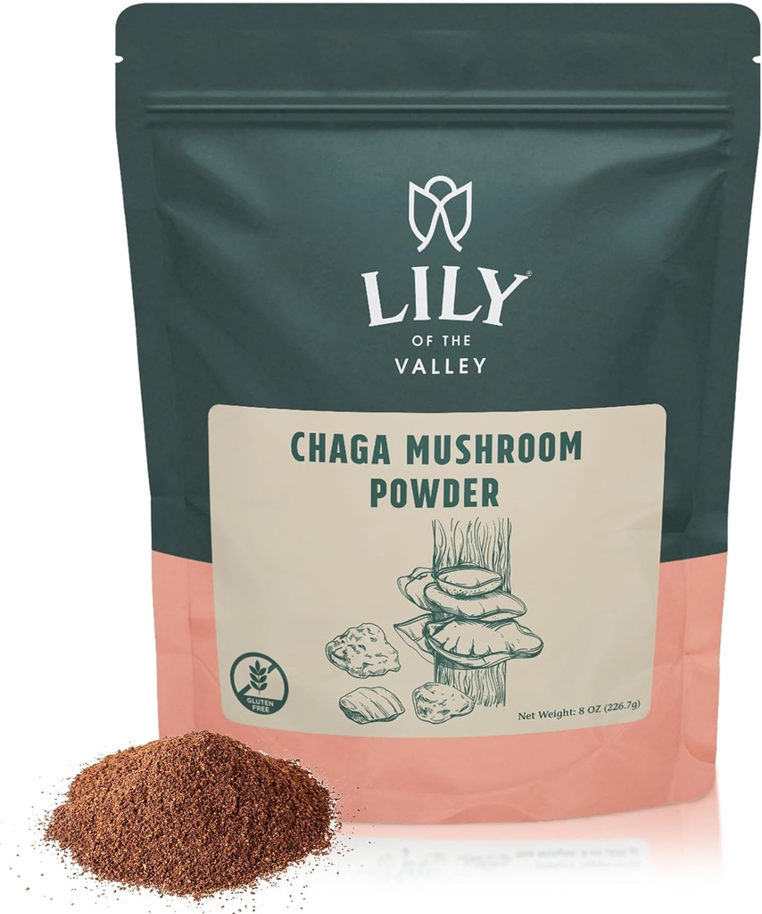 LILY OF THE VALLEY Chaga Mushroom Powder - Chaga Extract Superfood für Chaga Tee, Glatteien und Getränke - Keto Friendly - Vegan & Gluten-Free - Verpackt in wiederverschließbaren Beutel (16oz, 453g)
