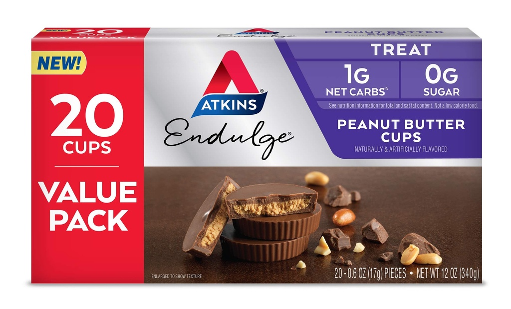 Atkins Endulge Peanut Butter Cups, Dessert Favorite, Low Carb, 0g Zucker, 20 Count