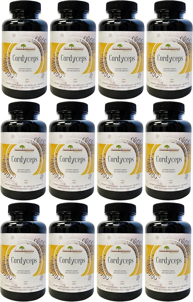 Aloha Medicinals Pure Cordyceps, Certified Organic Mushroom Supplement, unterstützt Immunität und Energie, Packung von 12, 90 Kapseln Jede