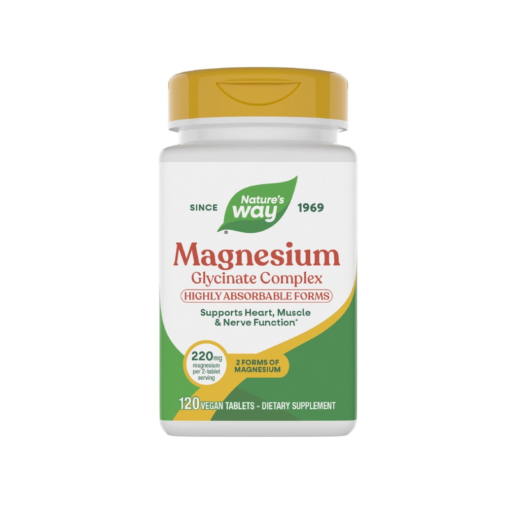 Nature's Way Magnesium Glycinate Complex, unterstützt Herz, Muskel, Nerve Funktion*, Highly Absorbable, 220 mg pro 2-Tablet Serving, No Gluten, Vegan, 120 Tabletten (Packaging May Vary)