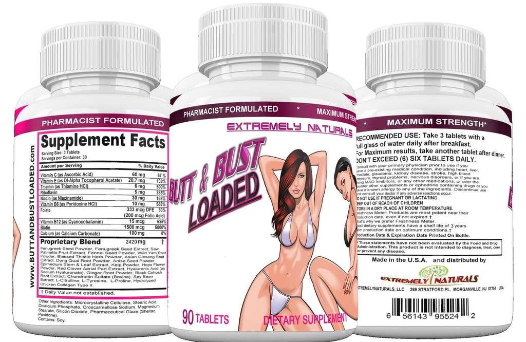 Butt & Bust Loaded, Best Brustvergrößerung, Butt Vergrößerung & Skin Tightening Pillen - Natürliche Büste & Butt Enhancement - Weibliche Körpervergrößerung - Holen Sie sich Fuller, Firmer Brüste, Booty & Skin. 90 Tabs