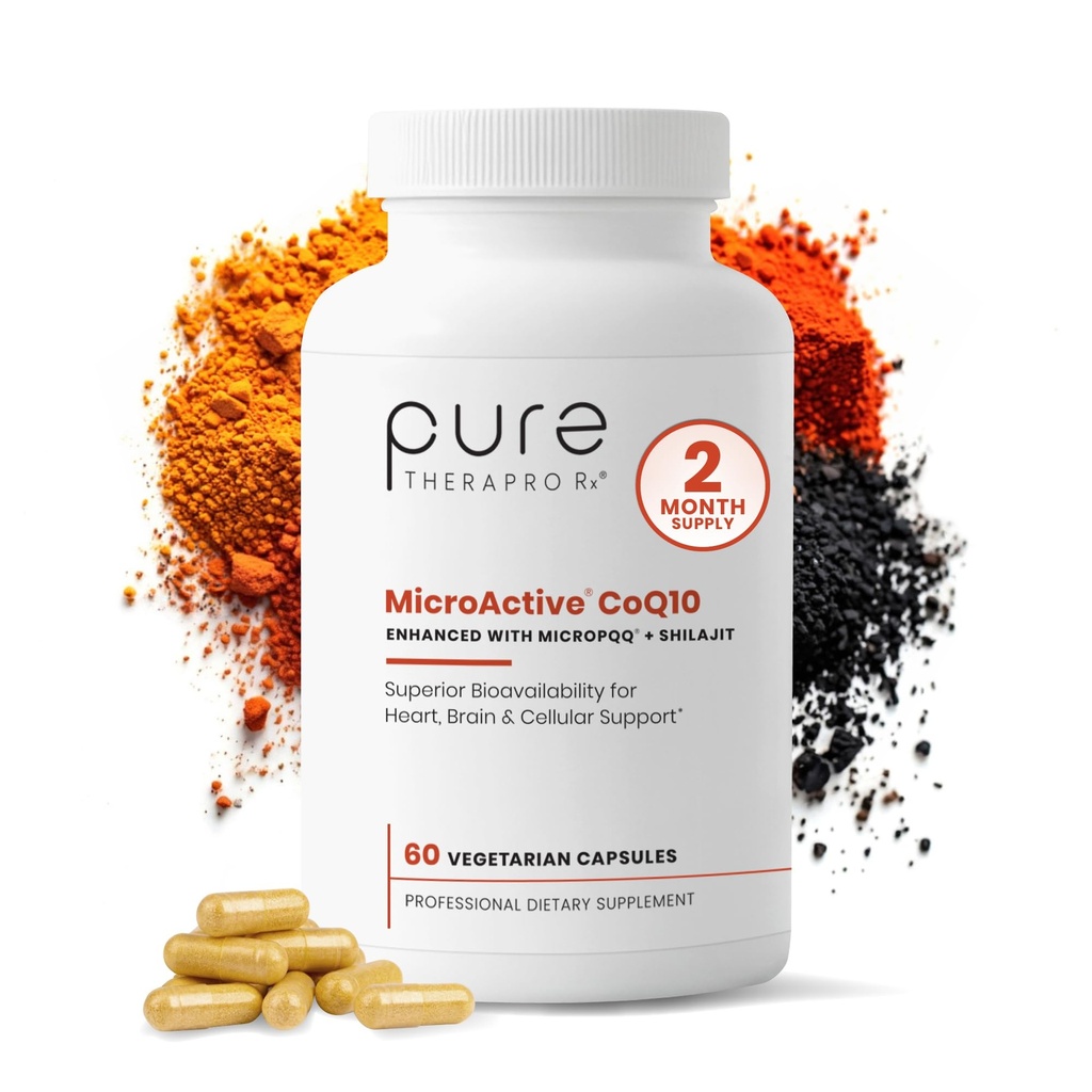MicroActive CoQ10 Migliorato con MicroPQQQ + Shilajit “Suscita prolungata” 60 tappi veg | Conveniente Una volta al giorno Dose clinica | 2 mesi di alimentazione | Vegan | Grado farmaceutico