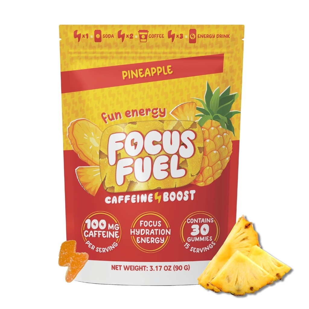 FocusFuel Energy Chews – Ananas Flavor (15 Servierungen) – 100mg Koffein + Alpha GPC + L-Theanin + B12, Magnesium – Tropical Energy Boost – Kein Crash oder Jitter