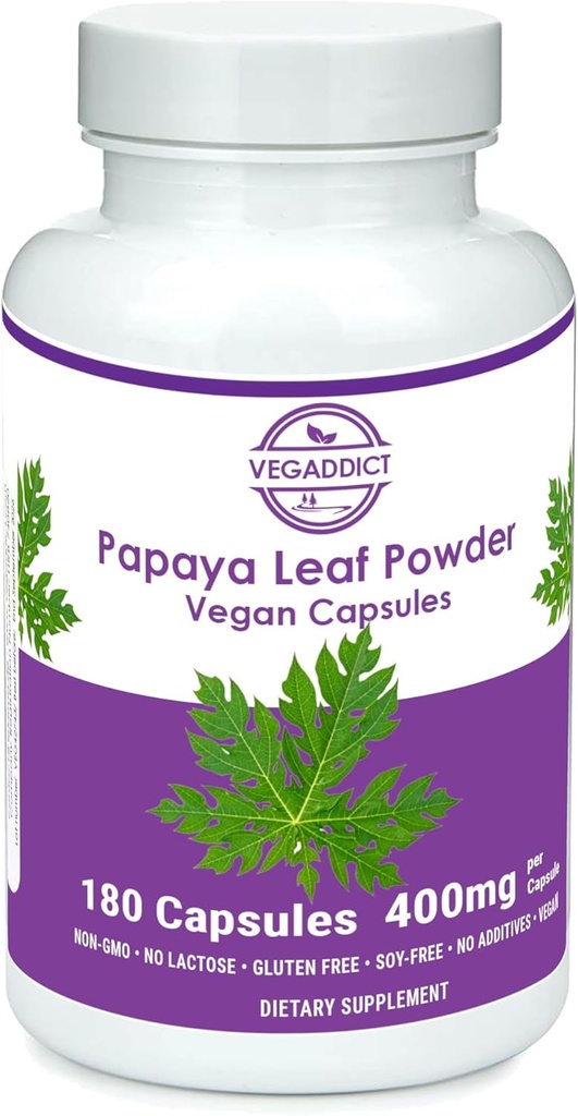 Papaya Leaf Powder | 340mg Capsules | ethycally sourced | Platelet Support | Gluten & Lactose Free | Soy-Free | No Additives | Non-GMO | Vegan | Nutritional Supplement | Dietary Supplement (180X)