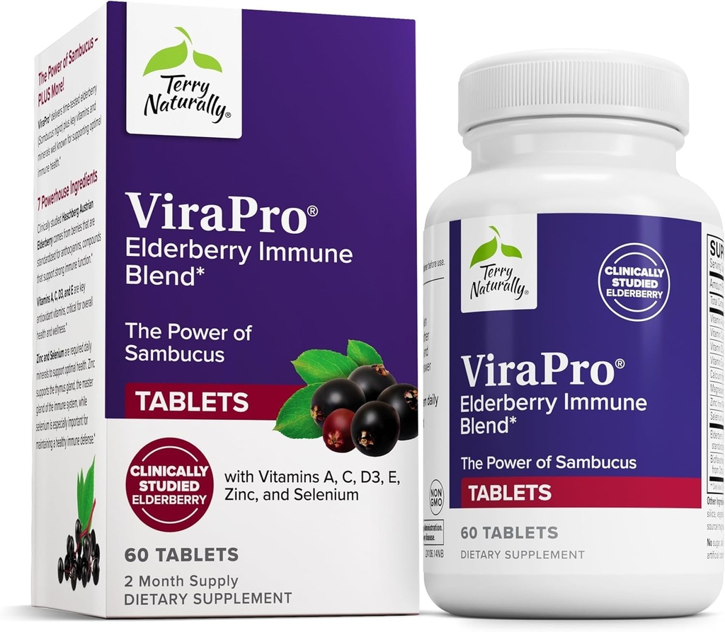 Terry Naturally ViraPro - Ergänzung mit Kräutermischung für Immununterstützung - Ergänzung mit Elderberry, Zink & Selen - Unterstützung Immunantwort - 60 Tabletten