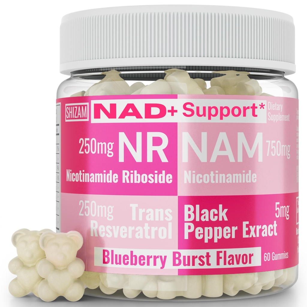 SHIZAM Nicotinamide Riboside NR NAM Resvératrol Gummies, 1000mg NAD+ NAD + Plus Nrf2 Activator Booster w Pure Niacinamide Vitamines B3 Capsules Pills Poudre Suppléments Alt NDA Régénérateur 500mg