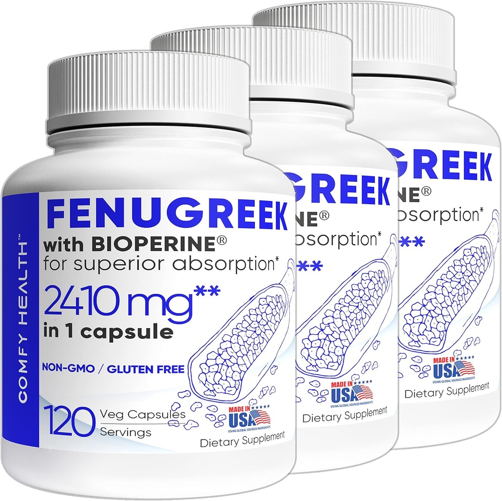 Fenugreek Capsules, 2410 mg, 360 Portionen, Fenugreek Pillen mit BioPerine® für Überlegene Absorption, Non-GMO, Gluten Free Fenugreek Seeds Extract Supplements, Fenogreco Capsulas