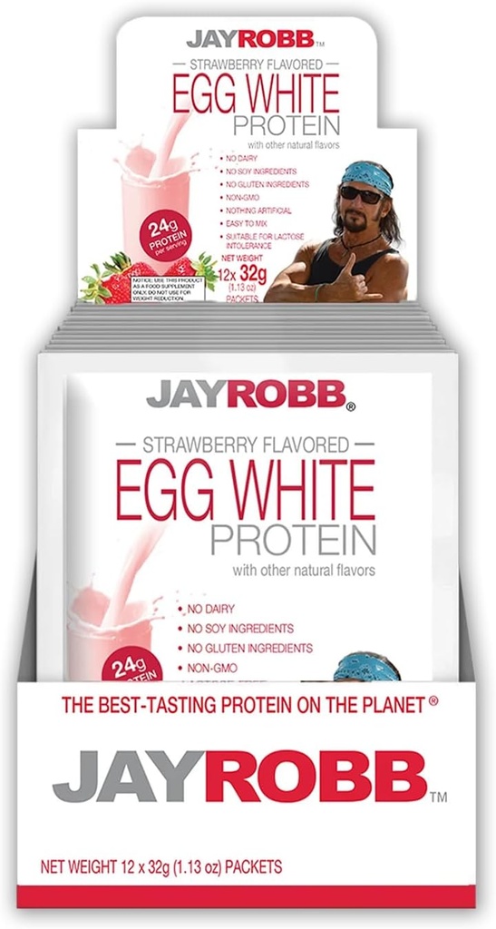 JayRobb Egg White Protein Powder, Low Carb, Keto, Vegetarisch, Glutenfrei, Lactosefrei, Kein Zucker hinzugefügt, kein Fett, keine Soja, nichts Künstliche, Non-GMO, Best-Tasting (Individuelle Pakete, Erdbeere)