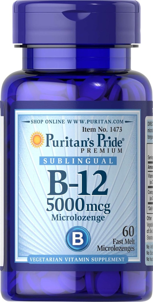 Puritans Pride Vitamine B-12 aide à convertir les aliments en énergie* 5000 Mg Sublingual- Microlozanges, 60 Compte (paquet de 1)