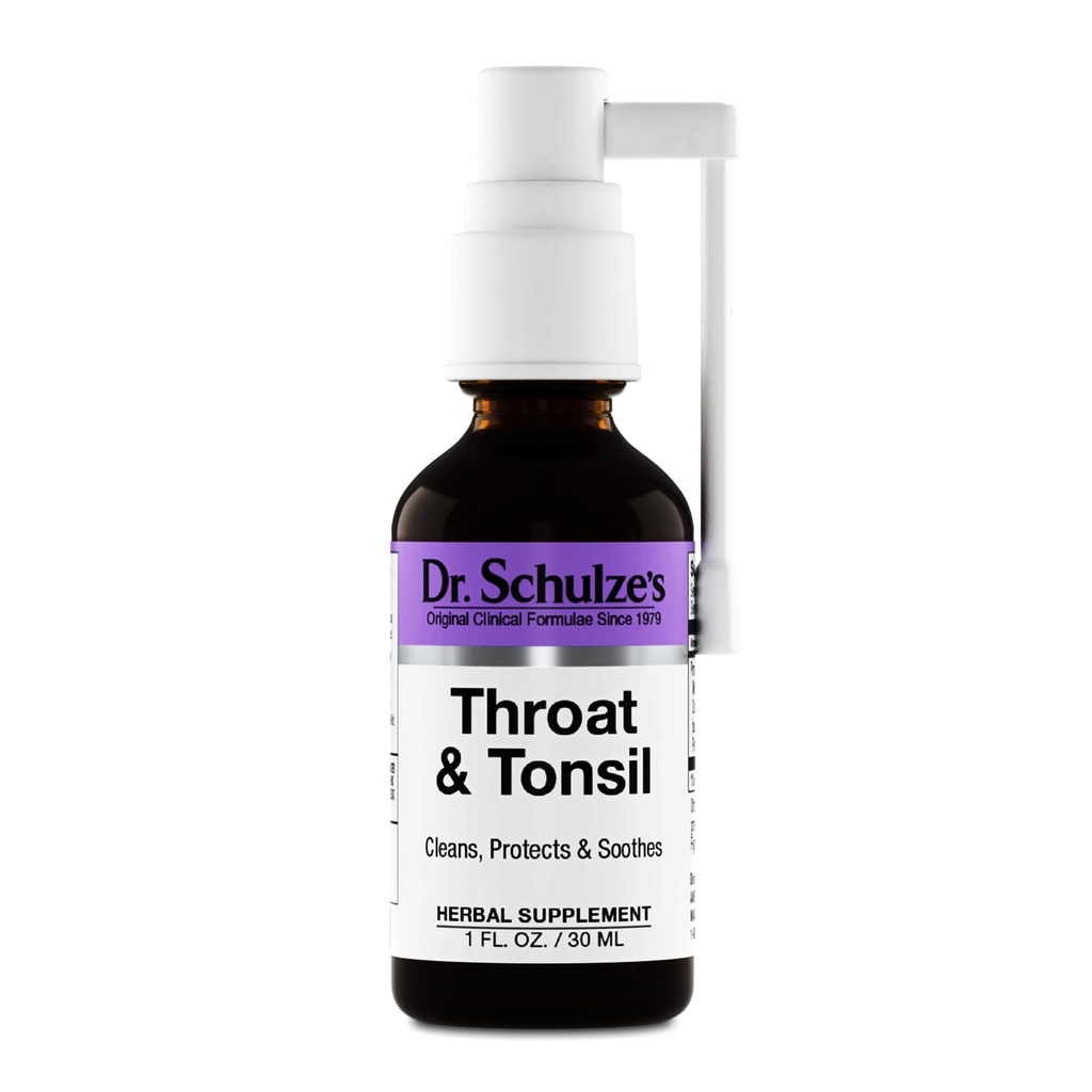 Dr. Schulze's Throat & Tonsil | Cool, Soothe & Protect | Kräuterergänzung | Vegan & Kosher | Leistungsstark und effektiv | Einfache Sprühdüse | 1 oz Flasche