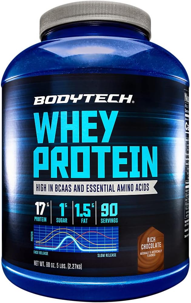 BodyTech Whey Protein - mit 17 Gramm Protein pro Servieren Ideal für Post-Workout Muskelaufbau, Enthält Milch & Soy - Rich Chocolate (5 Pfund)