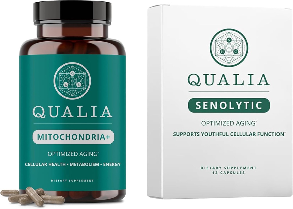 Qualia Life Sciences Bundle Qualia Mitochondria+ & Qualia Senolytic, Aging Supplements That Supports Optimal Cell Repair & Rejuvenation