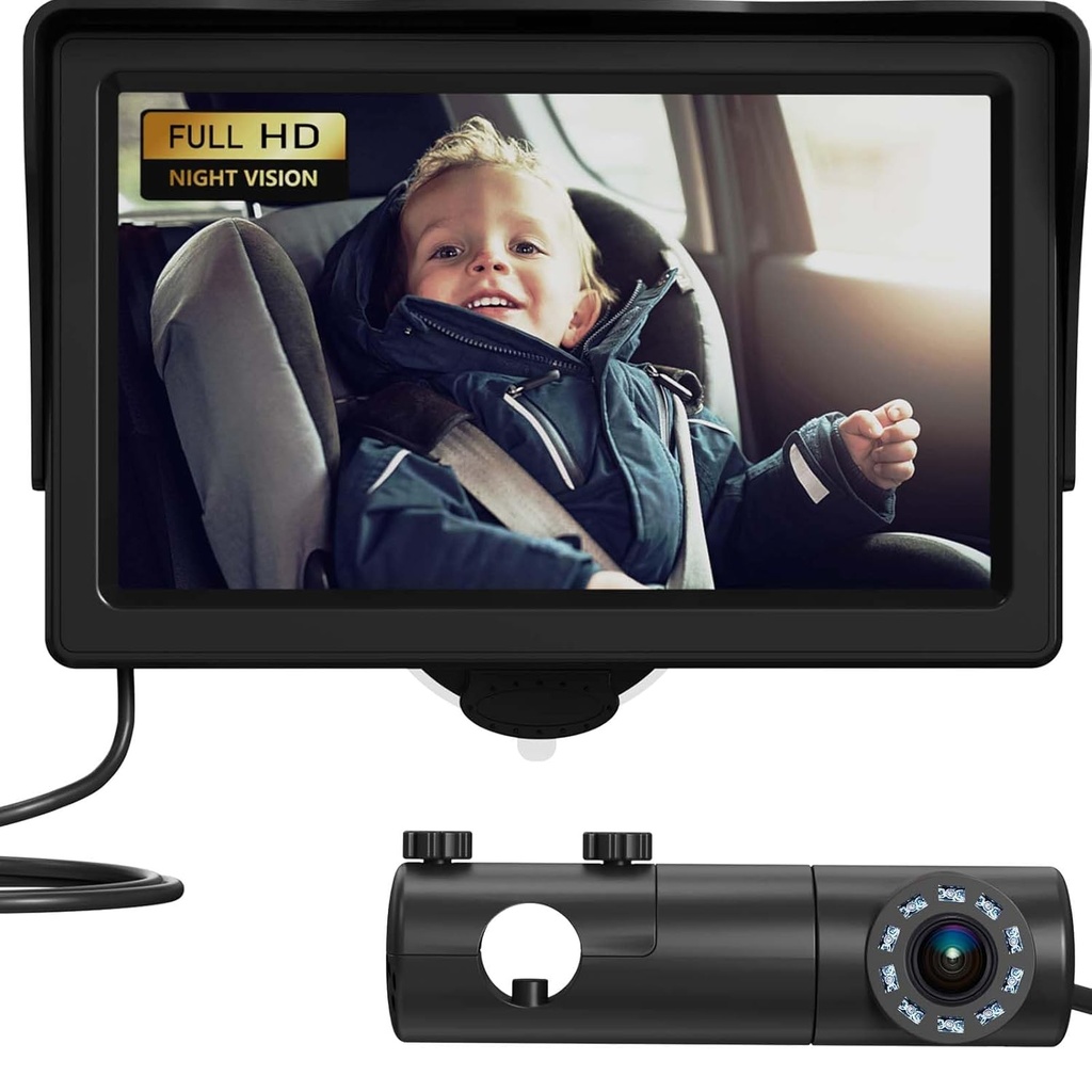 Baby-Auto-Kamera, HD-Anzeige Baby-Auto-Spiegel mit Nacht Vision Feature, 4.3 Zoll Baby-Auto-Kamera mit Monitor weite klare Ansicht, BackSeat-Kamera hinten Blick auf Babys jeder Bewegung