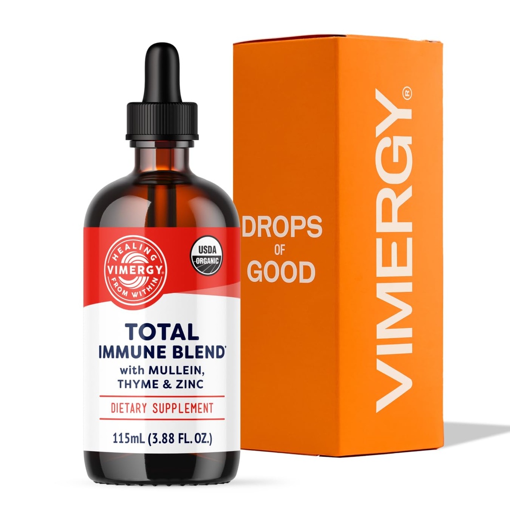Vimergy Total Immune Blend* Liquid Supplemento, 57 Serve Fast-Absorbing Supporto Immune – All-Season, Zinco, Timo e Mullein Gocce Non OGM, Vegan, USDA Organic, Immunity Support for Adults (115 mL)