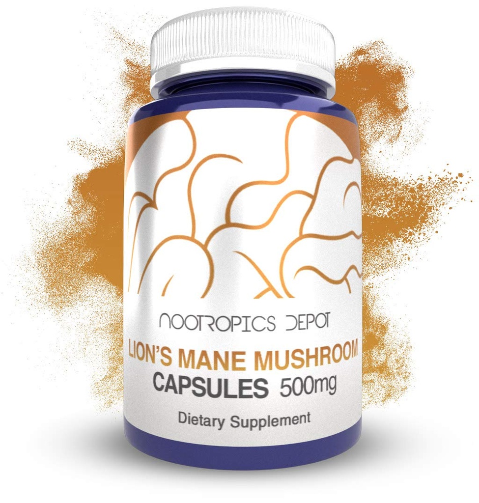 Nootropics Dépôt Lions Mane Mushroom Capsules de 500mg environ 180 Count.Héricium érinaceus.