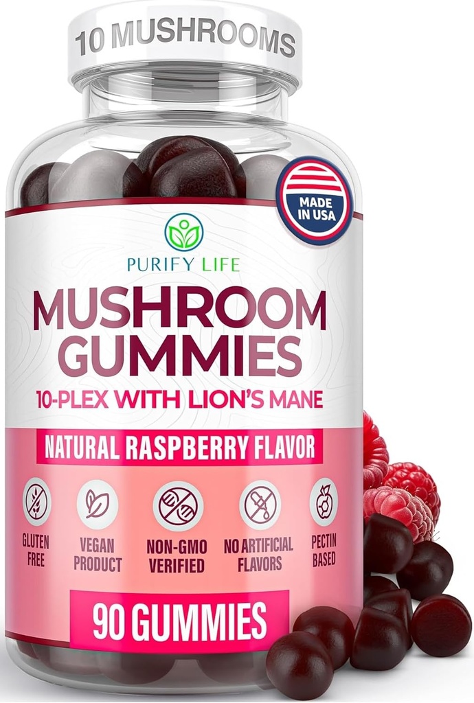 Primo Mushroom Complex Gummies - 10x Mushroom Supplement w Lions Mane (90 Chews 2500mg/serving) Nootropic Brain Supplement, Immune Support & Stress Relief - Sostituisci pillole e capsule, 7-Keto