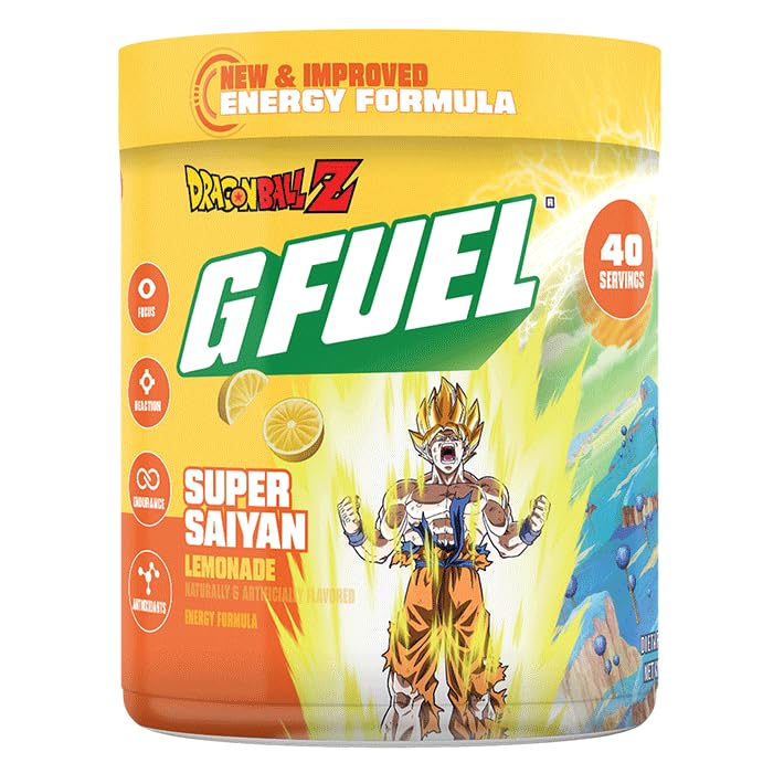 G Fuel Dragon Ball Z Energy Drink Powder, Pre Workout Caffeine Mix für Gaming, Zucker freie Fokus Amino, Vitamin + Antioxidantien, 9.9oz (Lemonade, 40 Servierungen)