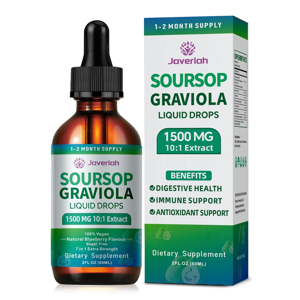 2 pacchetto Soursop Graviola Leaf Extract Liquid Drops Supplemento con Irish Sea Moss & Turmeric per il supporto cellulare, Immune System Boost, Liver Health, Soursop Bitters Liquid 60-Day Supply 4 FL OZ