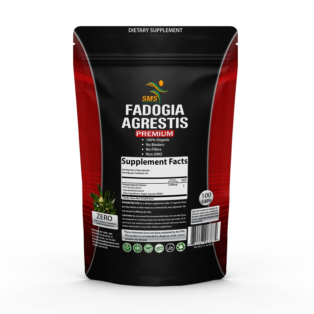 Pillole di estratto di Fadogia Agrestis (forza massima) 1.000mg Servings | Supporta prestazioni atletiche, resistenza, Drive | Organic, Non OGM, Terze Parti Testate, Supplemento | 100 capsule di verdure