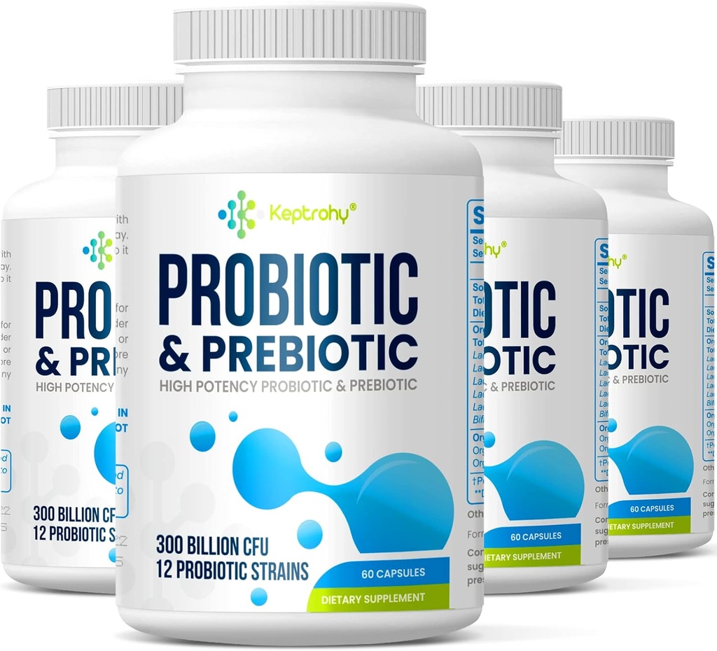 Probiotici per donne e uomini, 300 miliardi di CFU Probiotici da 12 Strains Probiotici, Organic Prebiotics Blend, Integratore Probiotico per Gut Immune & Digestive Health, Shelf Stable, 240 Capsule