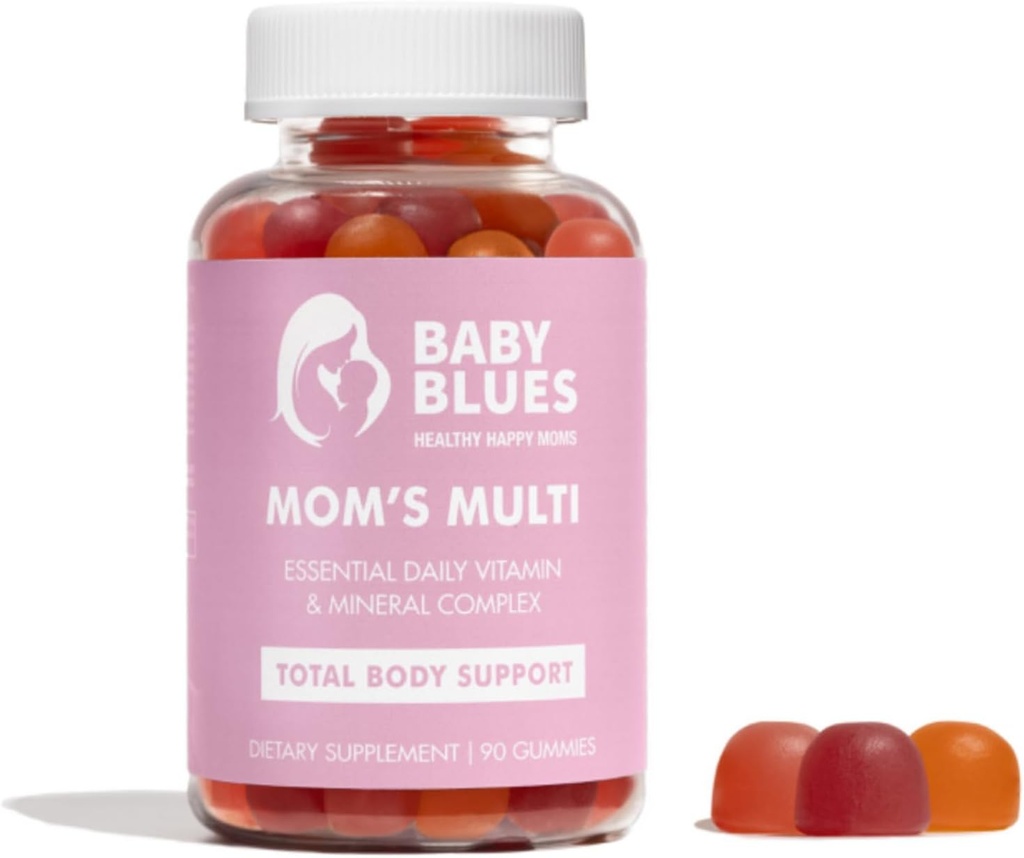 Baby Blues Donna Multivitaminici Gummies – Energia quotidiana, Immune, Mood & Beauty Support – Vegan Chewable Supplement per le mamme con Biotin, Vitamina C, D3, B12, Zinc & Iron