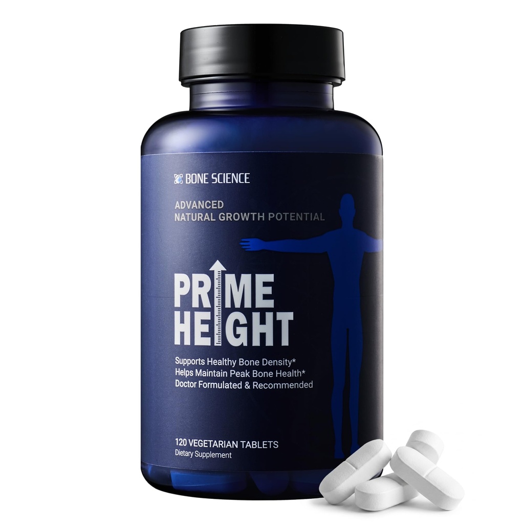 BONE SCIENCE Primeheight Bone & Growth Support with Calcium, Vitamin D3, K2, Magnesium, Zinc - Nutrient-Based Vegan Immune Formula, Non-GMO, 120 Tablets