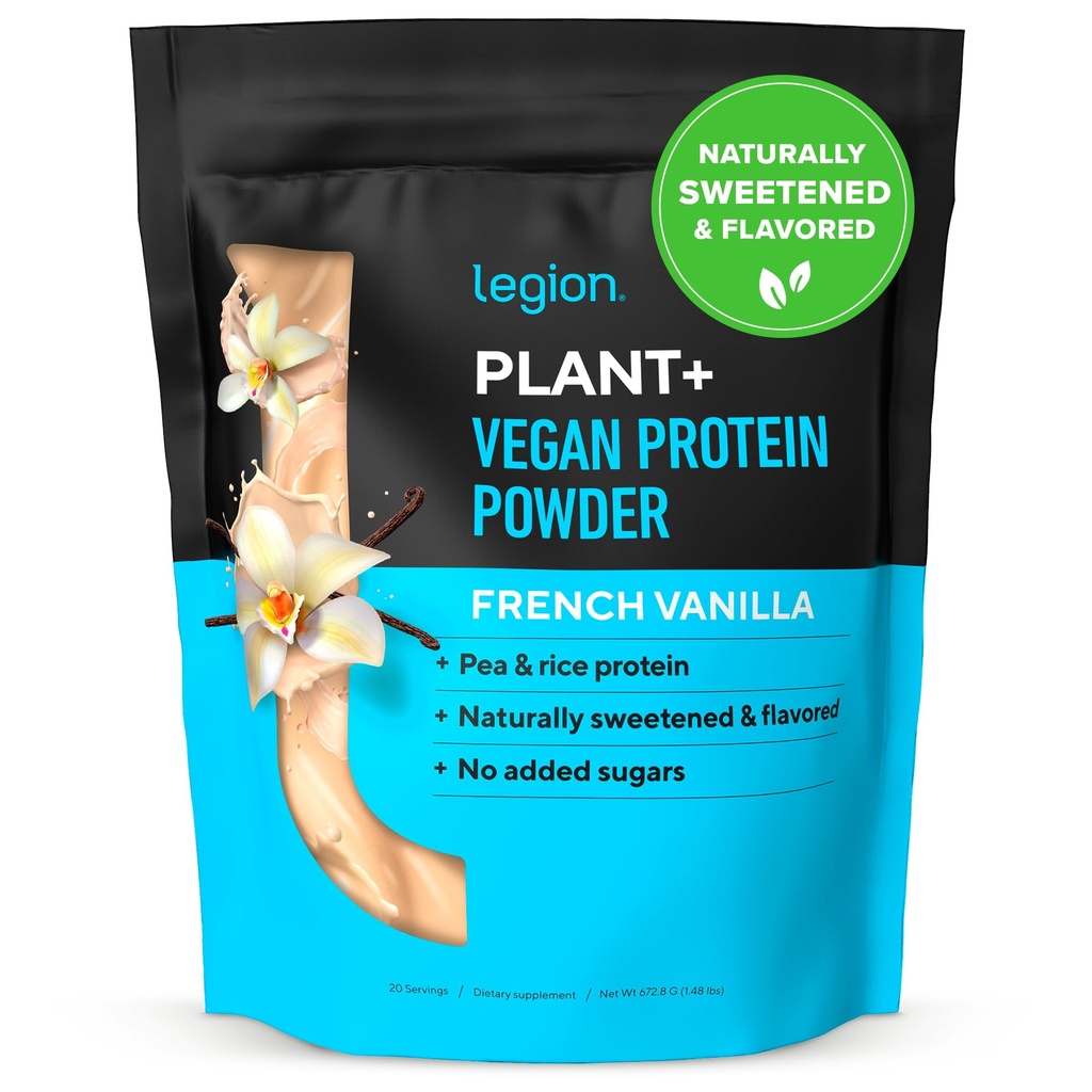 LÉGION Plant+ Poudre de protéines végétales, Vanille - Riz et pois, Mélange de protéines végétales. Sans gluten, sans OGM, naturellement sucré et aromatisé, 20 portions (Vanilla)