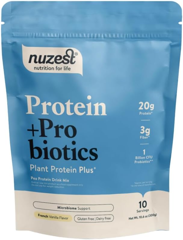 Nuzest - Protein + Probiotics – Gut Health - Superfood Powder Plant Protein Blend - 300g / 10.6 oz Pouch (10 Servierungen) (Französische Vanille, 300g)