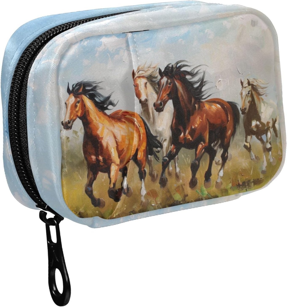 Fustylead Horses Galloping on The Grassland Oil Painting Pill Organizer Case with Zipper 2 Times A Day for Vitamine and supplement, 7 Day Travel Organizer Medicine Case