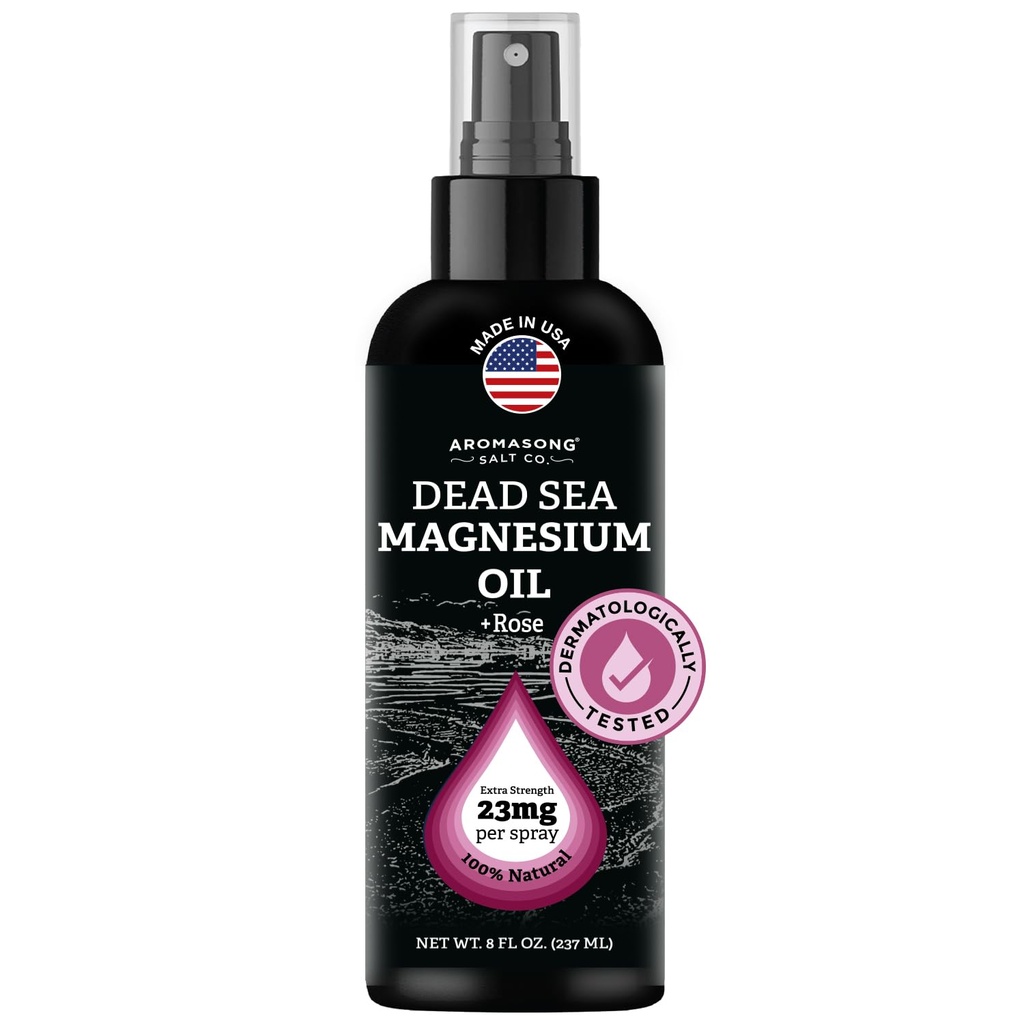 Aromasong Magnesio Spray Rosa - Extra Forza (23mg in Ogni Spritz) 8 Oz - Naturale e Pure Magnesio Spray Olio - Made in the USA - per Leg Discomfort e promuove un sonno calmo