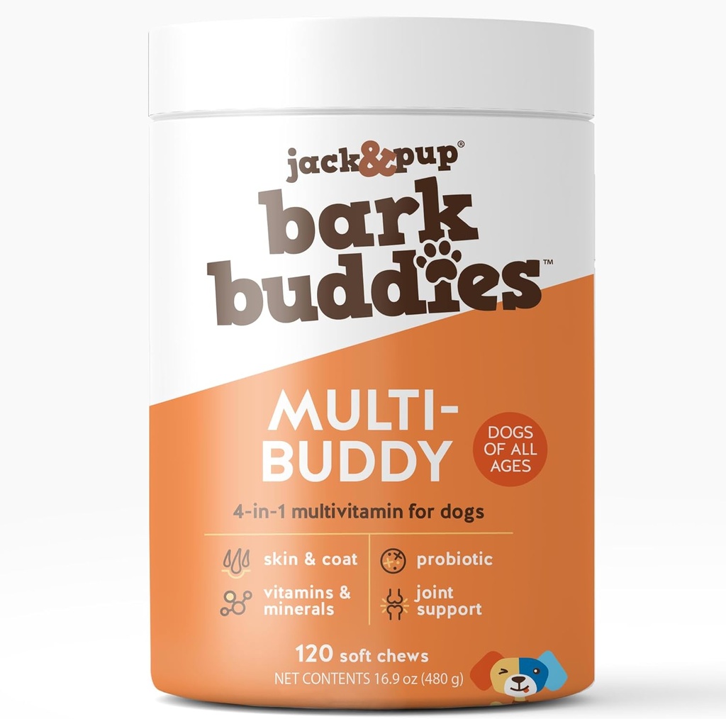 Jack&Pup Hund Multivitamin | Bark Buddies Hunde Vitamine und Ergänzungen für Senior Dogs zu Welpen | Daily Dog Multivitamins Chewable for Immunity, Joint, Digestion, Skin and Coat Health (120ct)