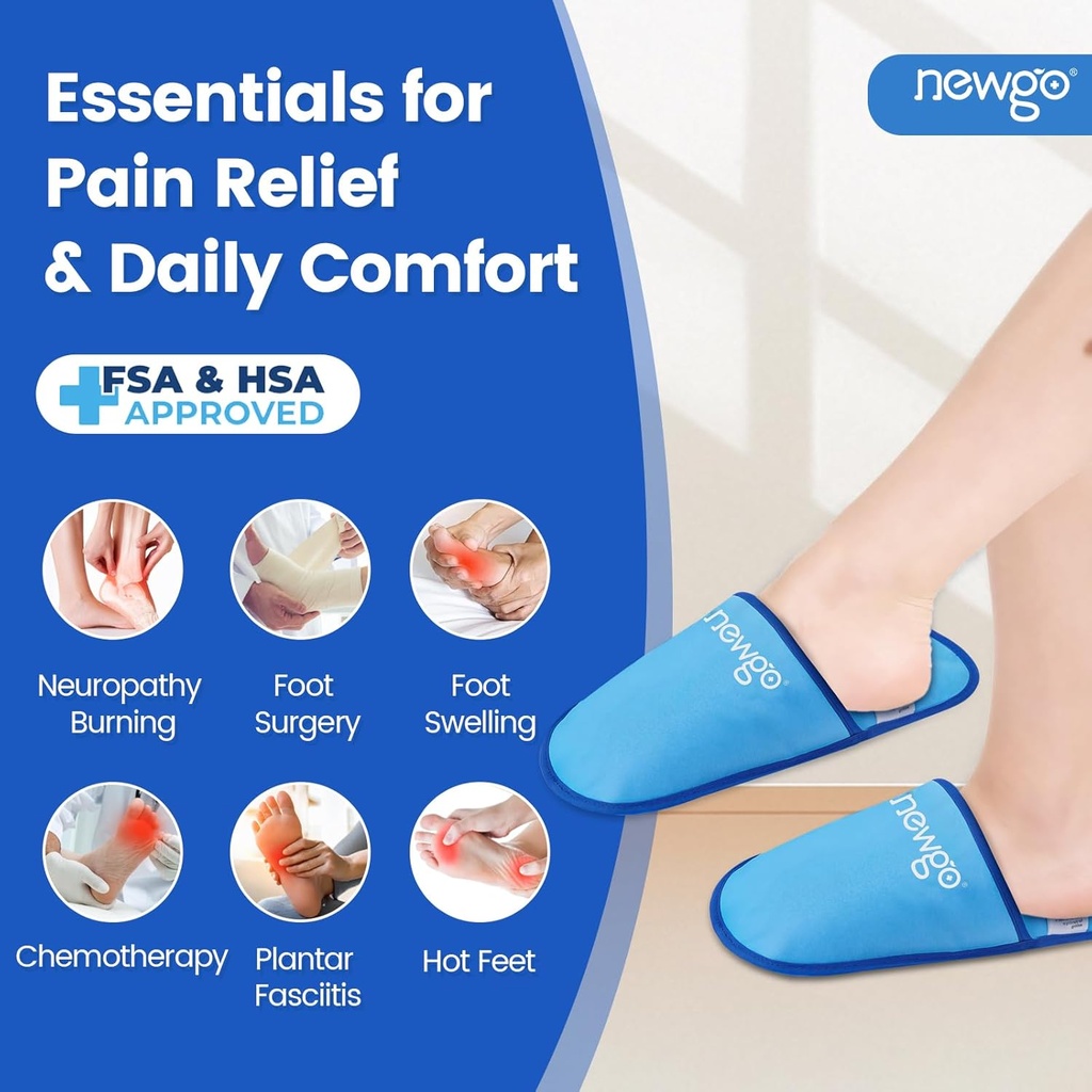 NEWGO Foot Ice Pack Slippers for Plantar Fasciitis and Neuropathy, HSA or FSA Eligible 2 Pack Gel Ice Slippers Hot Cold Pack for Bunion Surgery Pain Relief, Burning Feet